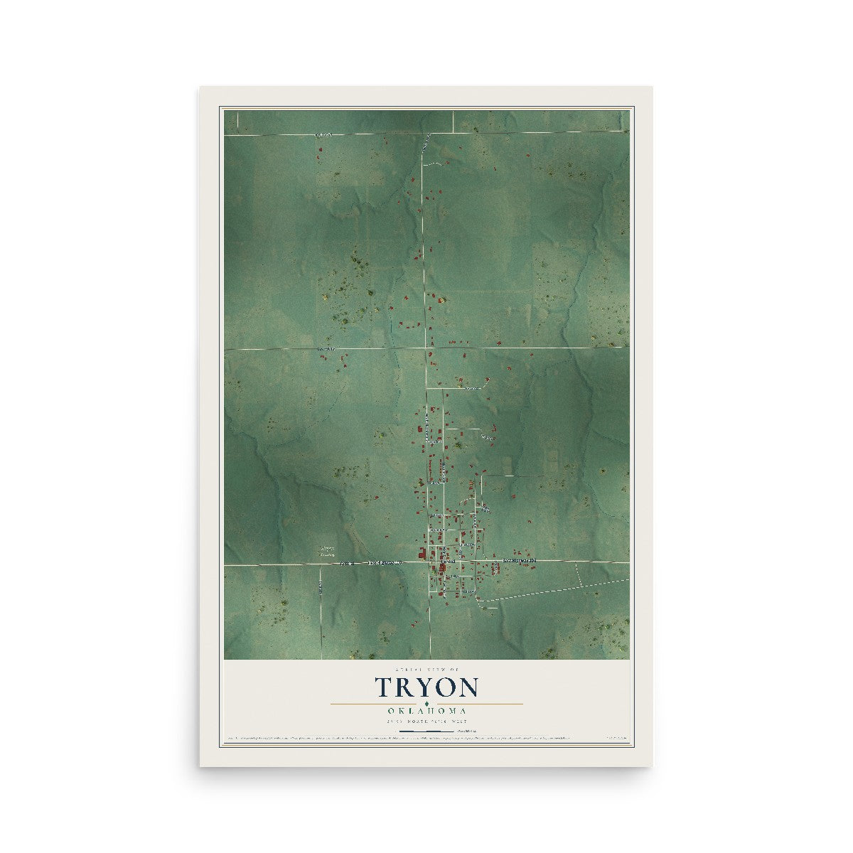 Map of Tryon, Oklahoma, 12 x 18 inch unframed archival matte print