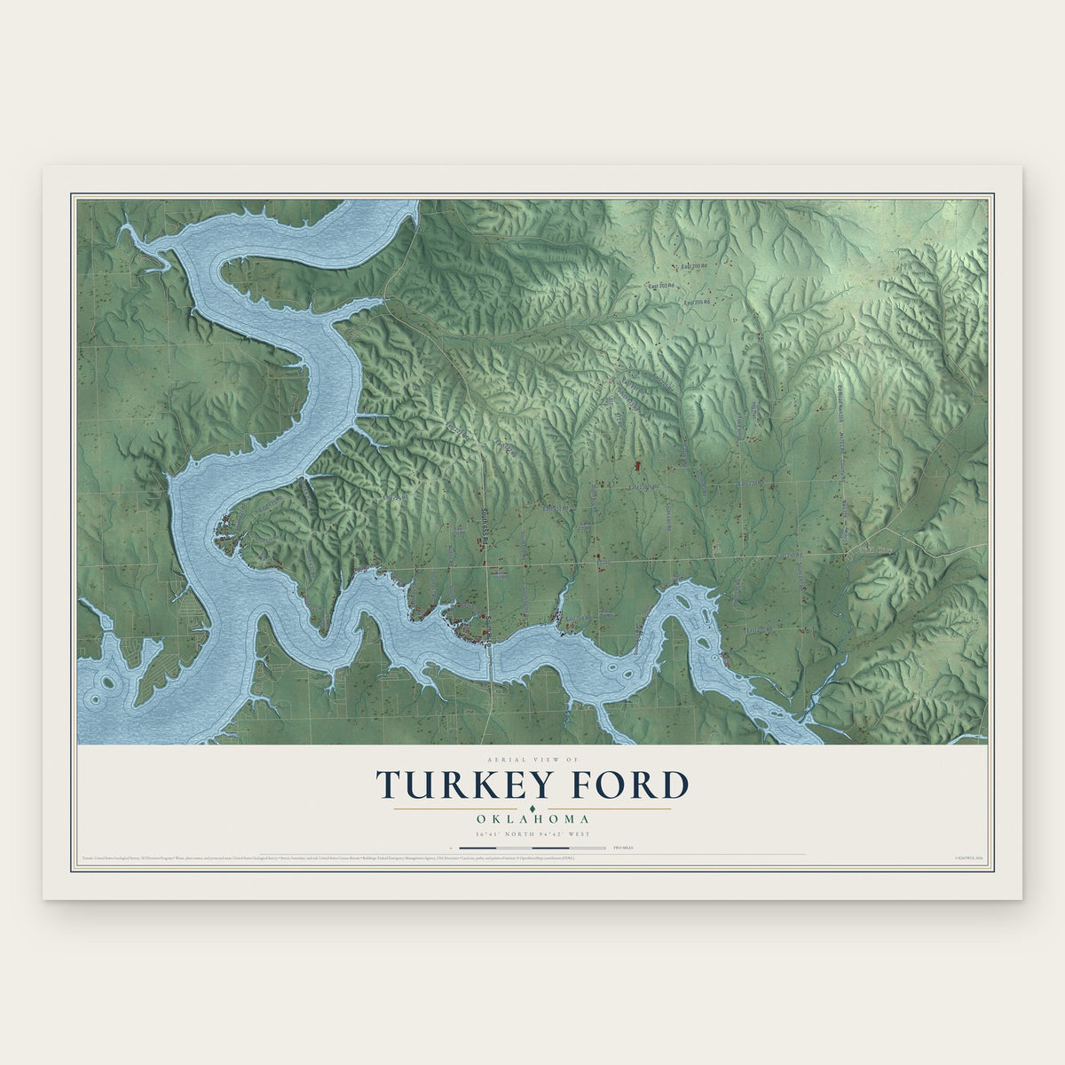 Turkey Ford, Oklahoma map print, the full design