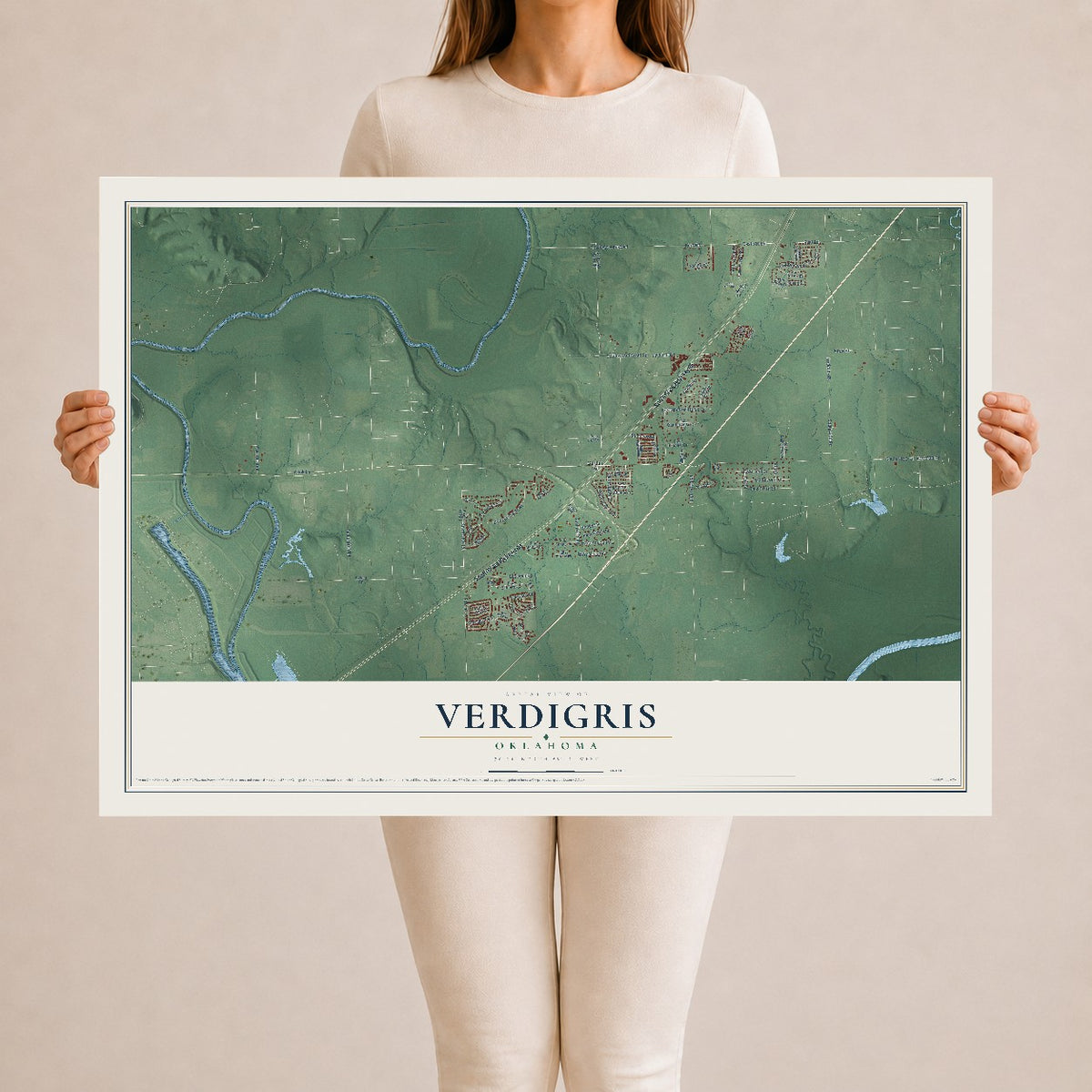 Map of Verdigris, Oklahoma, 24 x 36 inch unframed archival matte print