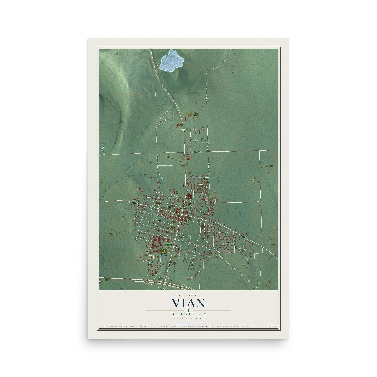 Map of Vian, Oklahoma, 12 x 18 inch unframed archival matte print