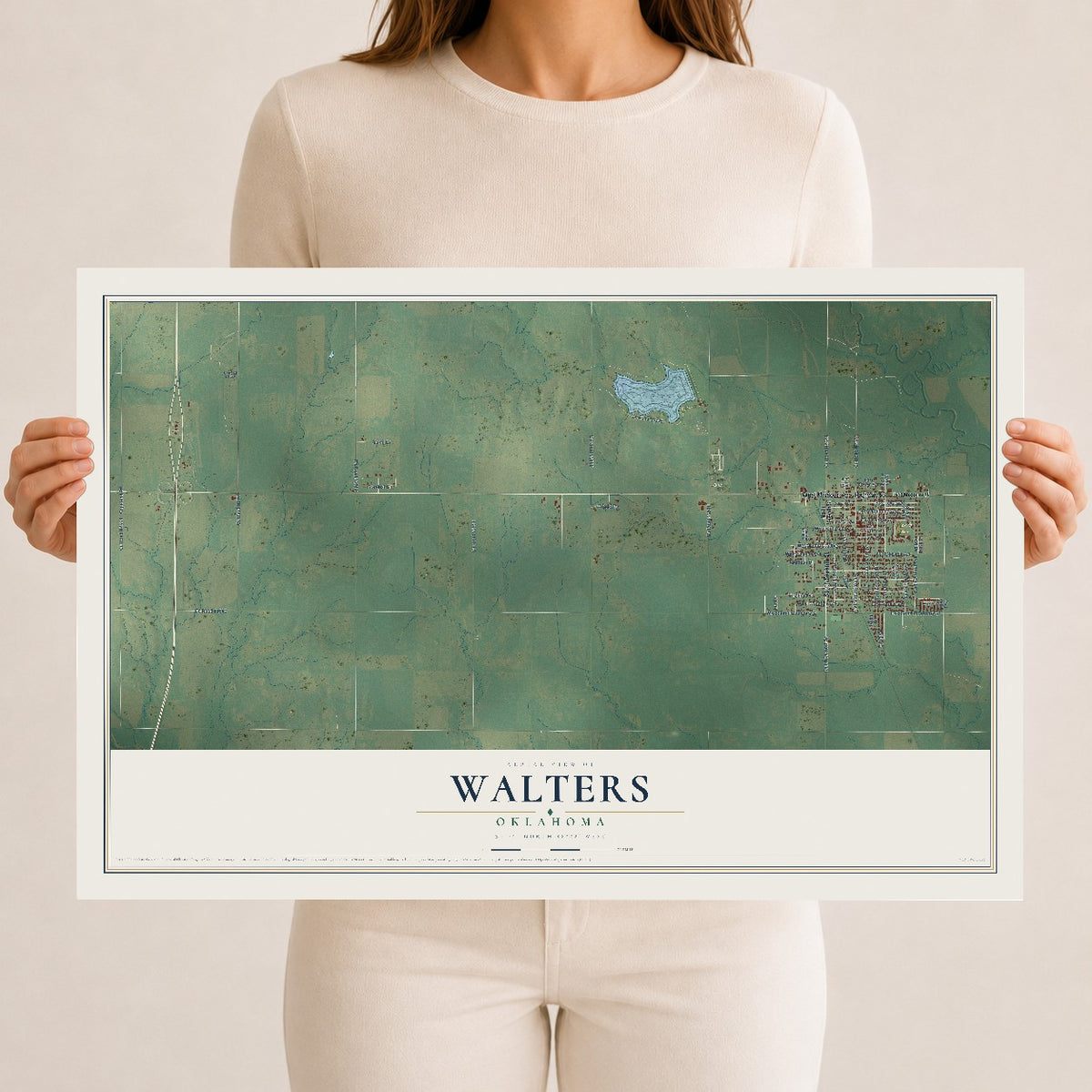 Map of Walters, Oklahoma, 12 x 18 inch unframed archival matte print