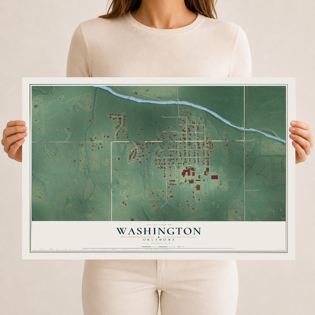 Map of Washington, Oklahoma, 12 x 18 inch unframed archival matte print
