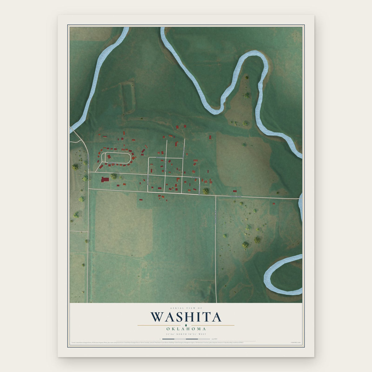 Washita, Oklahoma map print, the full design