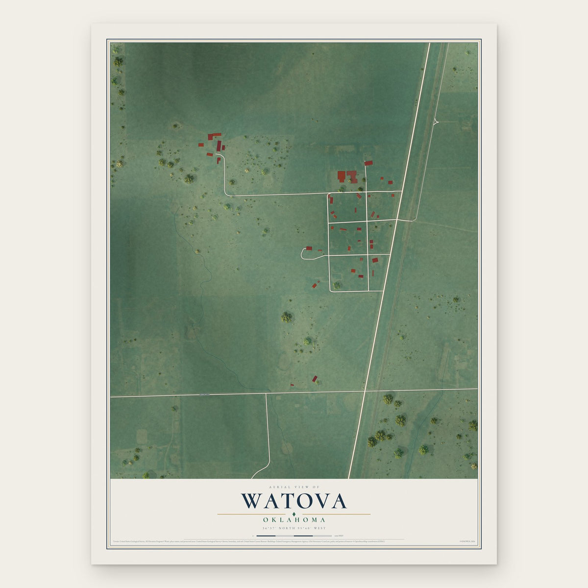 Watova, Oklahoma map print, the full design
