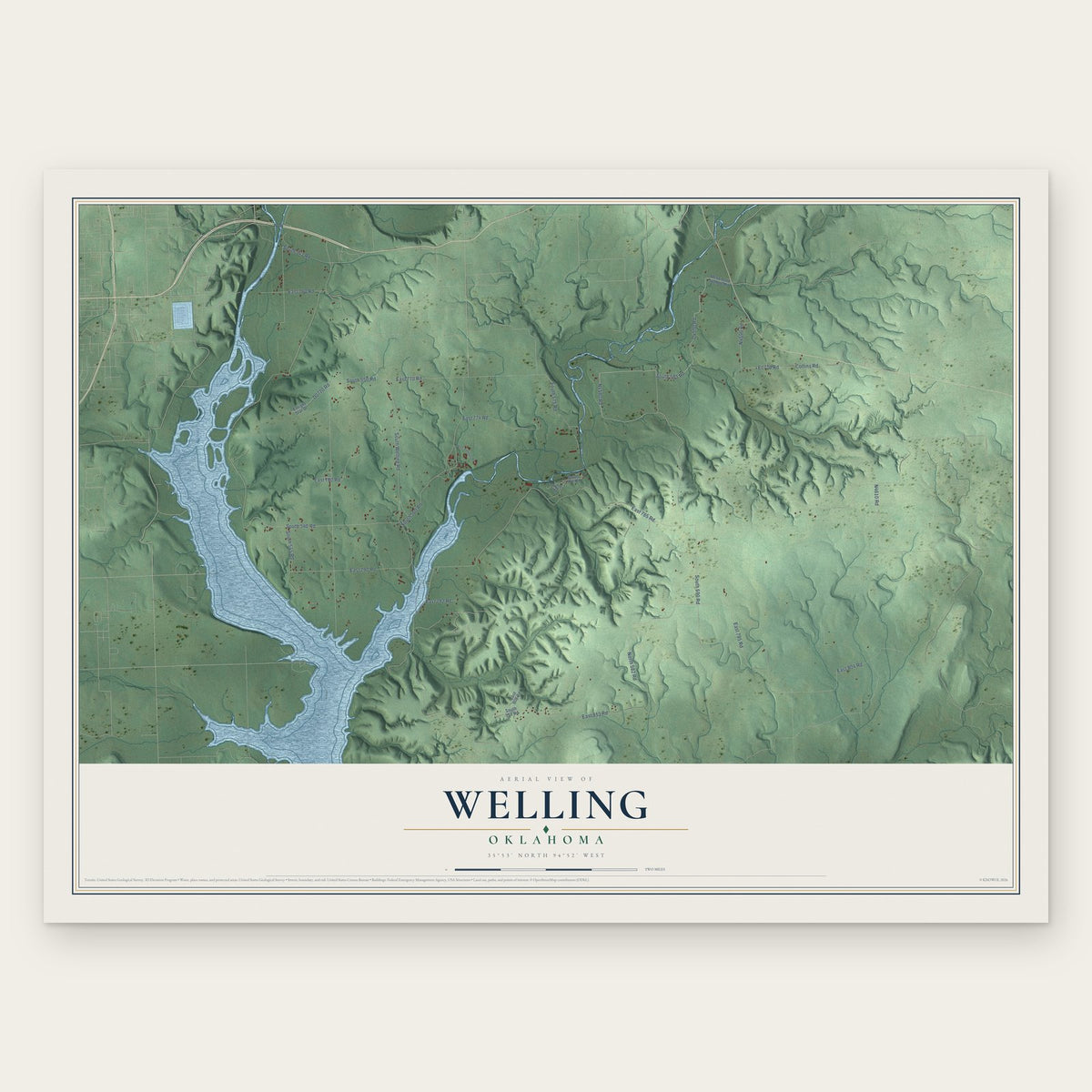 Welling, Oklahoma map print, the full design