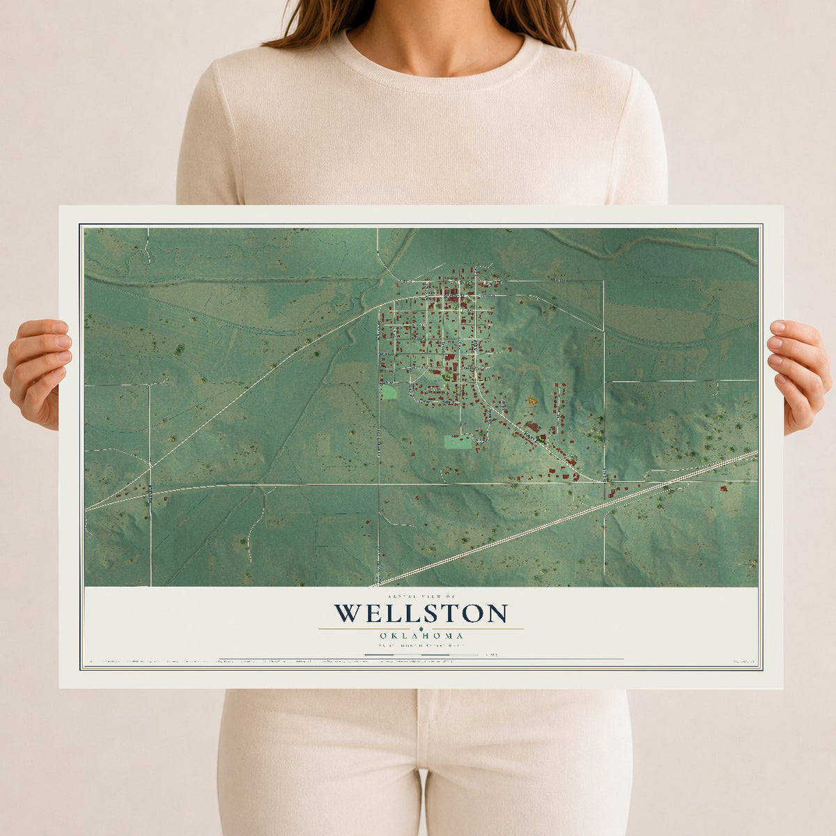 Map of Wellston, Oklahoma, 12 x 18 inch unframed archival matte print