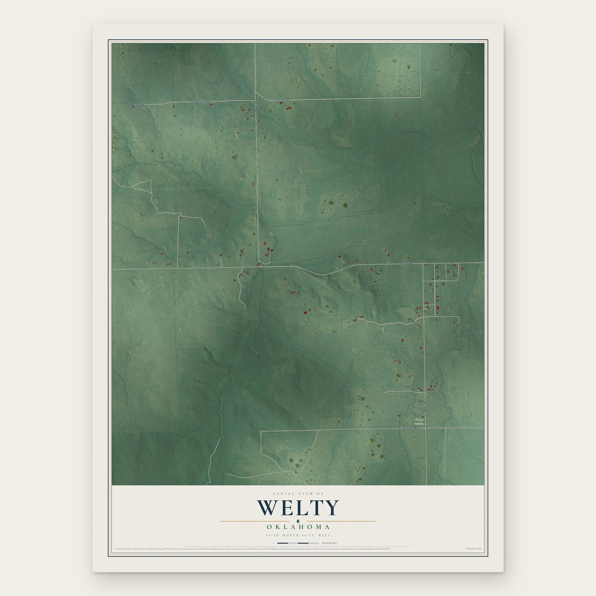 Welty, Oklahoma map print, the full design