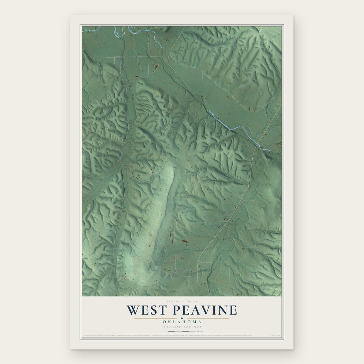 West Peavine, Oklahoma map print, the full design