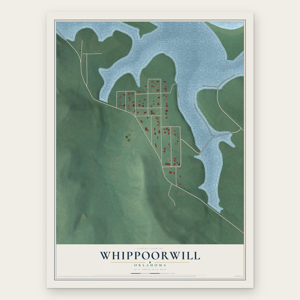 Whippoorwill, Oklahoma map print, the full design