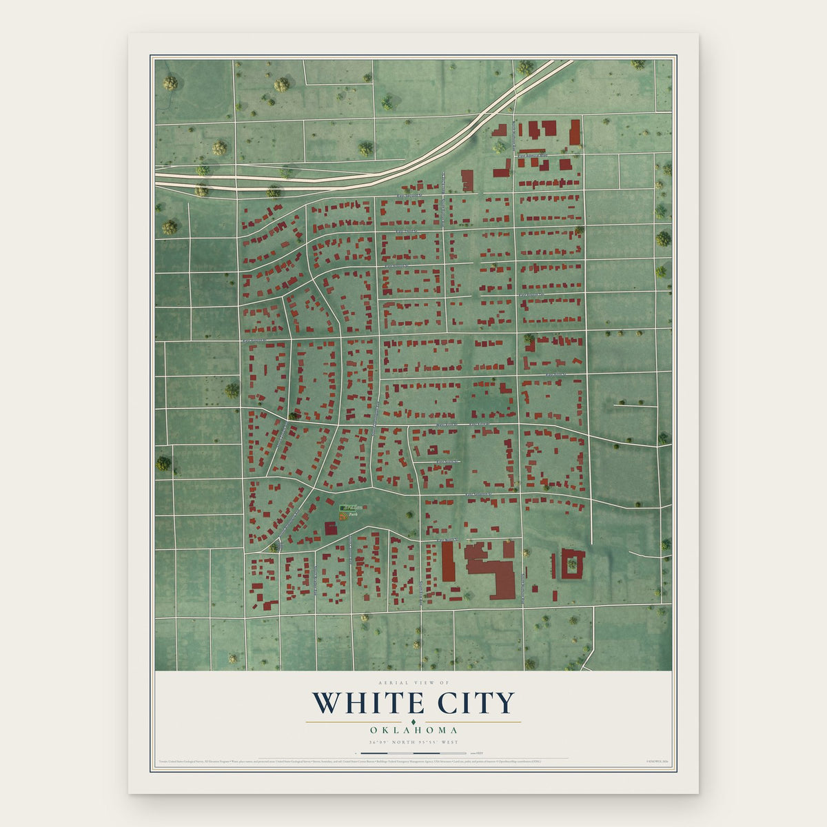 White City, Oklahoma map print, the full design