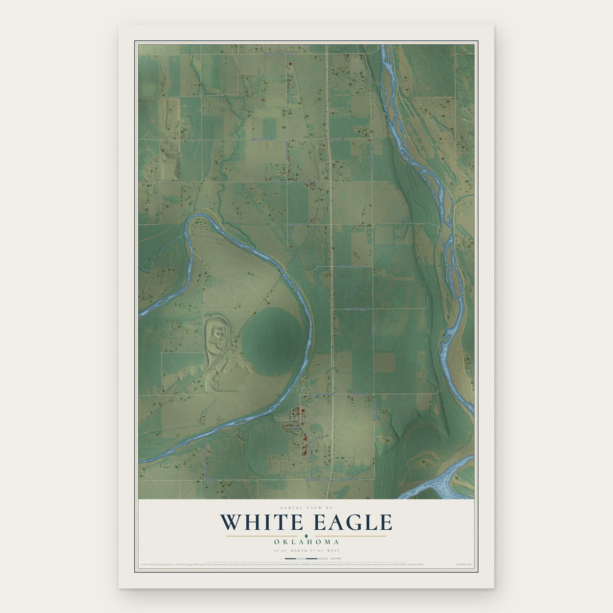 White Eagle, Oklahoma map print, the full design