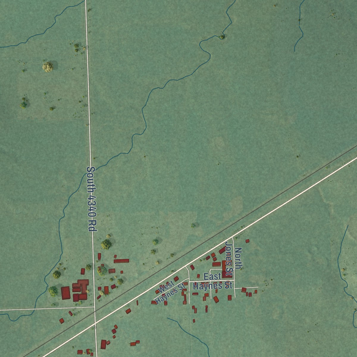 Close-up of the map of White Oak, Oklahoma print showing street and building detail