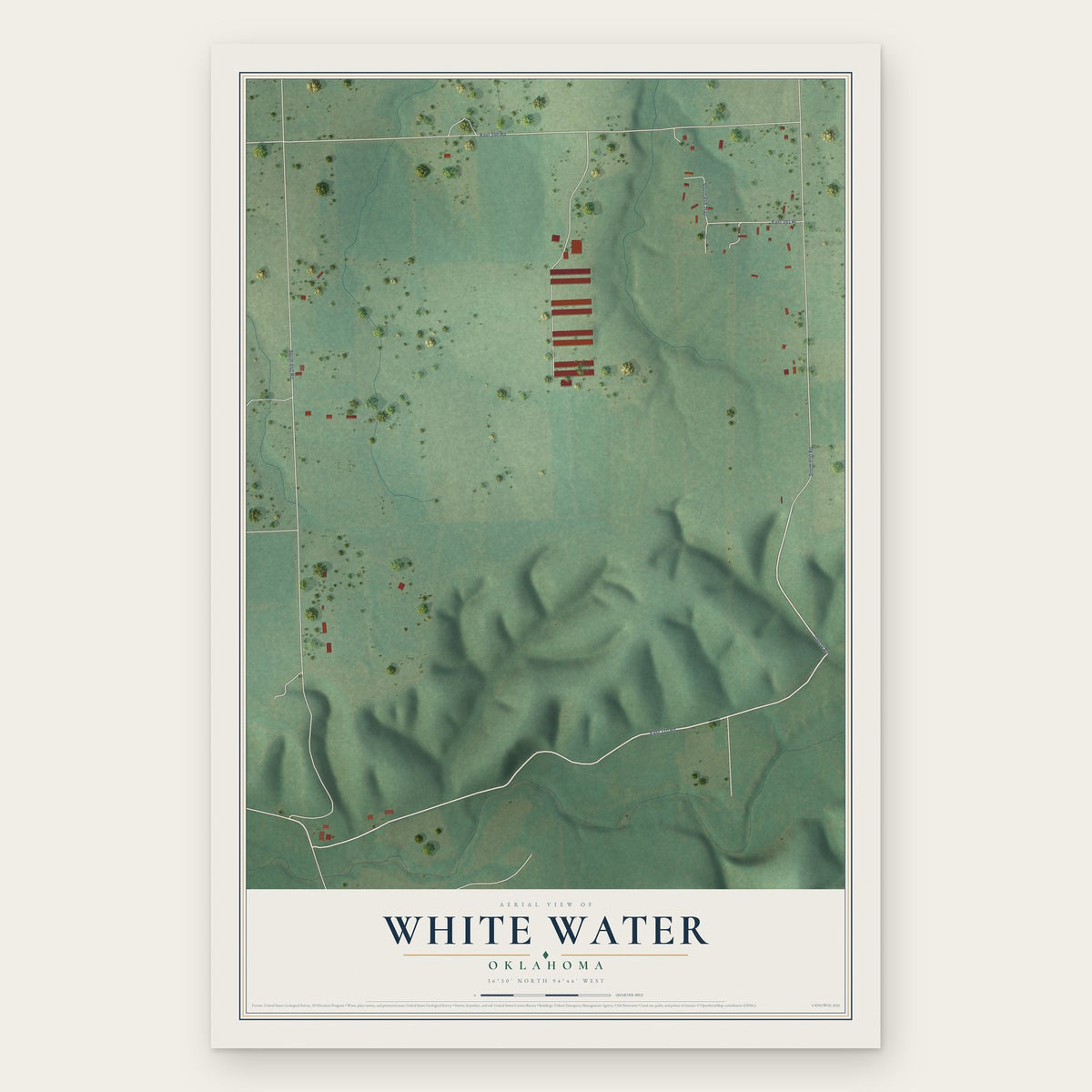 White Water, Oklahoma map print, the full design
