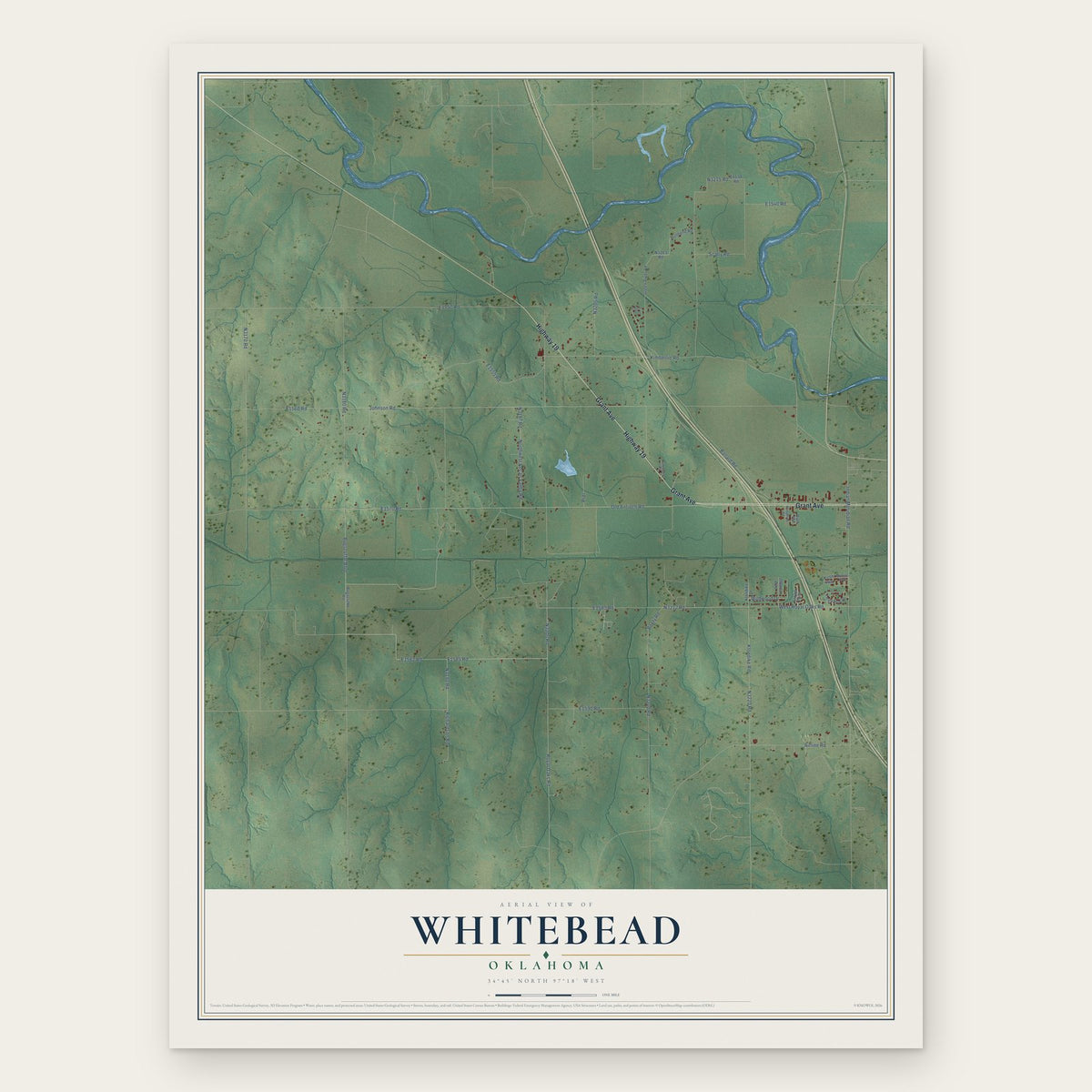 Whitebead, Oklahoma map print, the full design