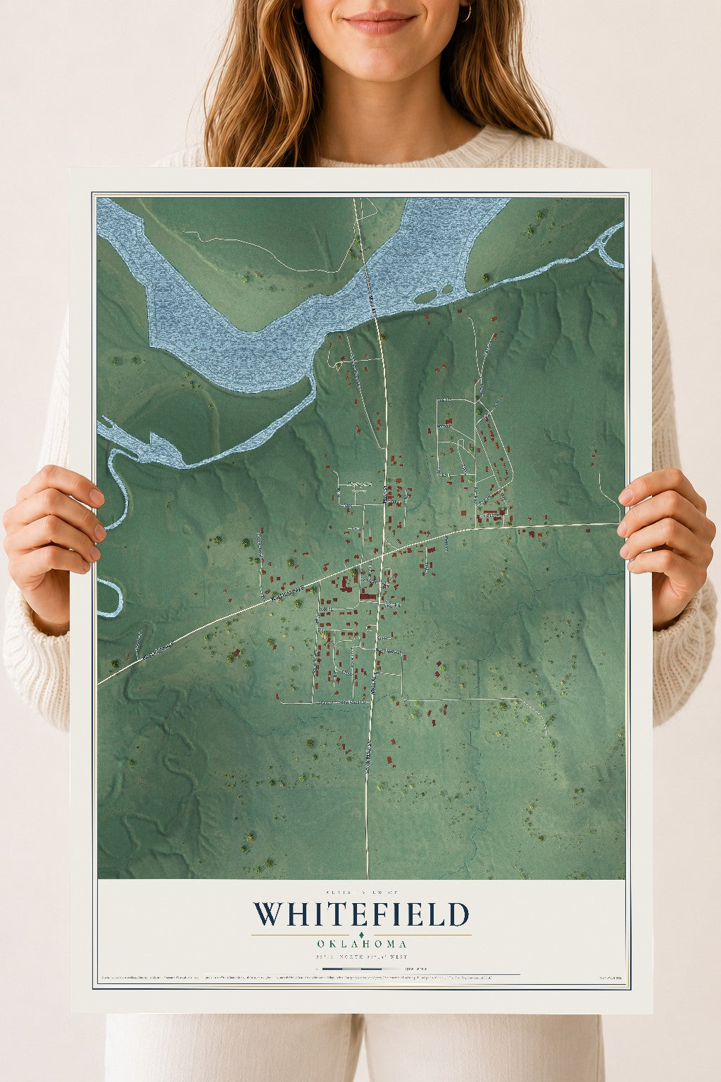 Map of Whitefield, Oklahoma, 18 x 24 inch unframed archival matte print