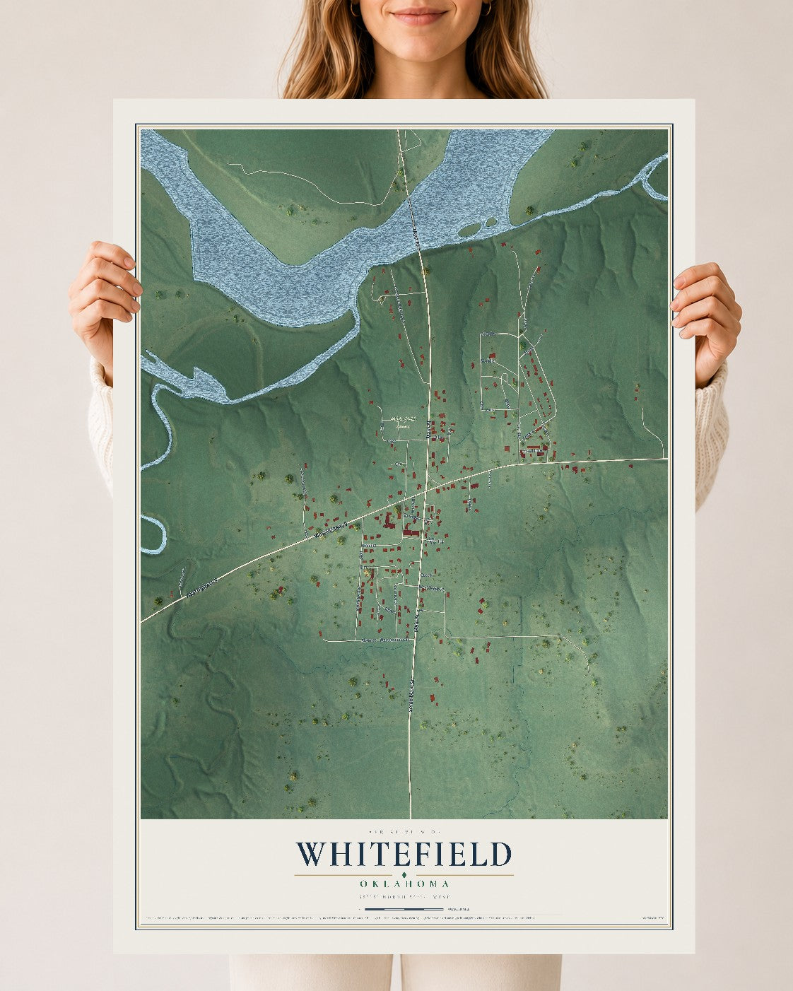 Map of Whitefield, Oklahoma, 24 x 36 inch unframed archival matte print