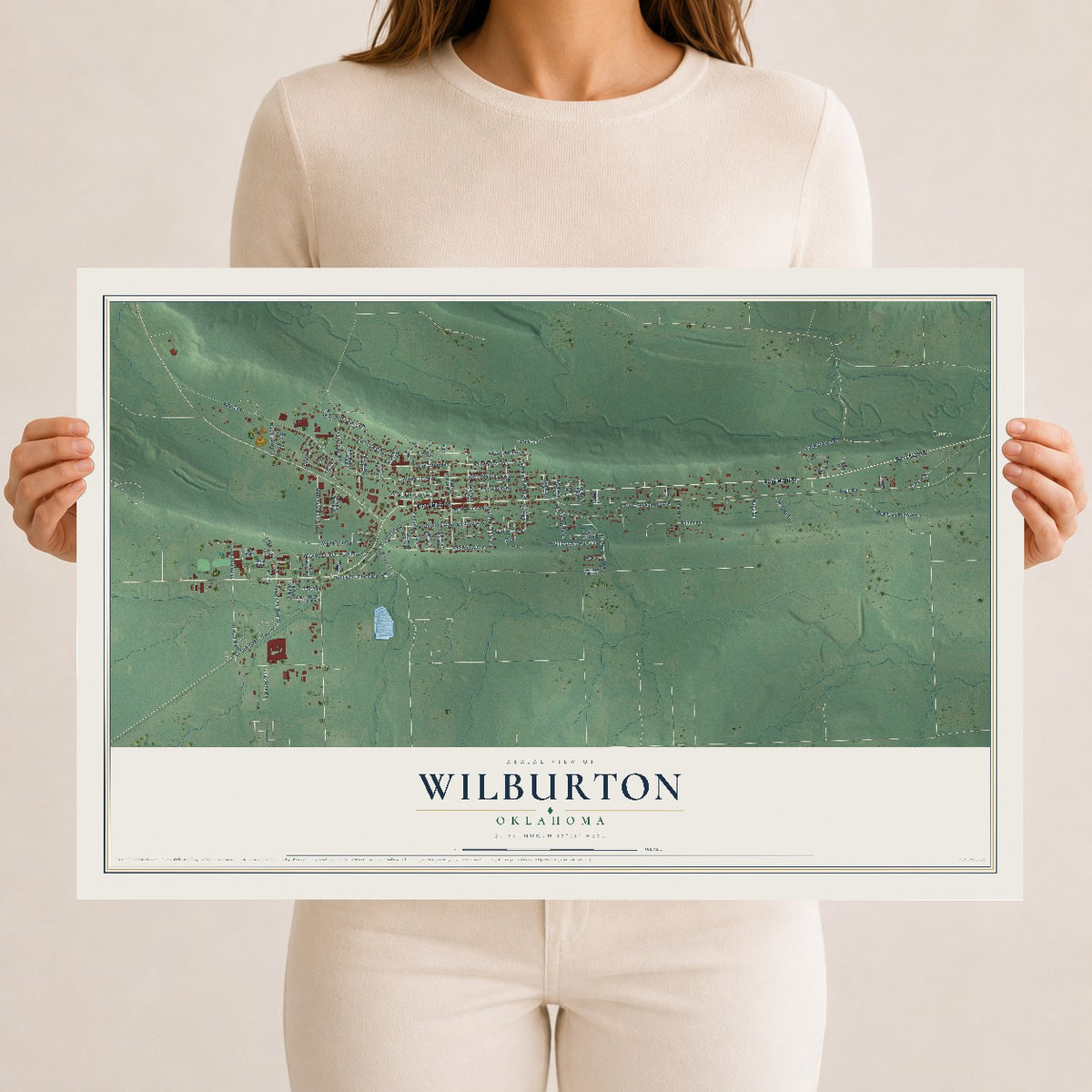 Map of Wilburton, Oklahoma, 12 x 18 inch unframed archival matte print