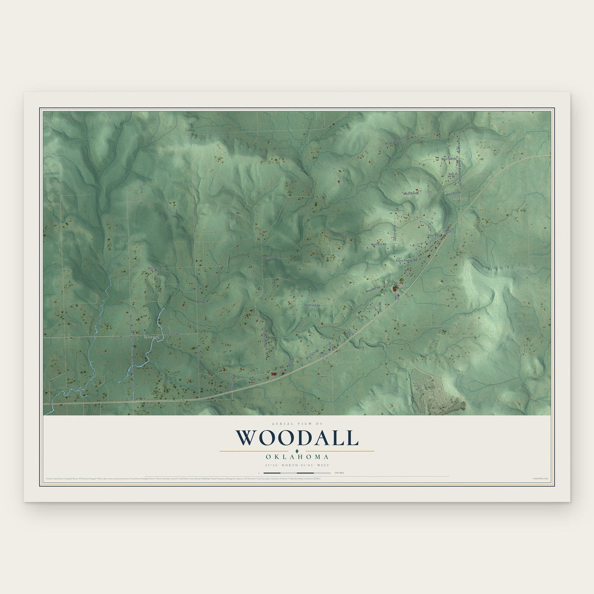 Woodall, Oklahoma map print, the full design