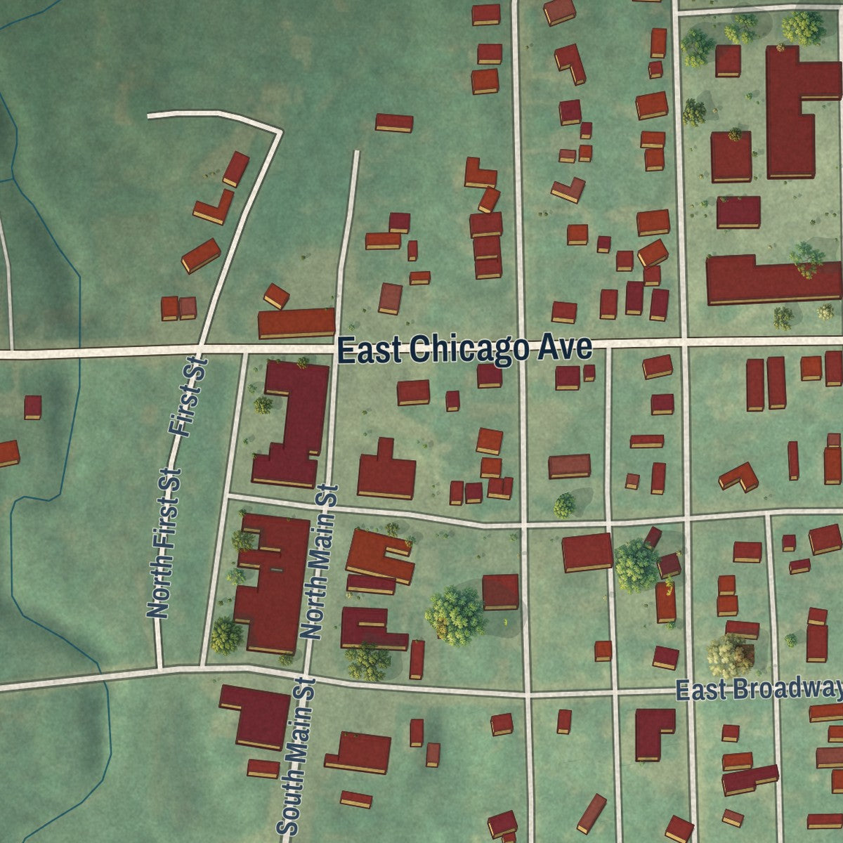 Close-up of the map of Yale, Oklahoma print showing street and building detail