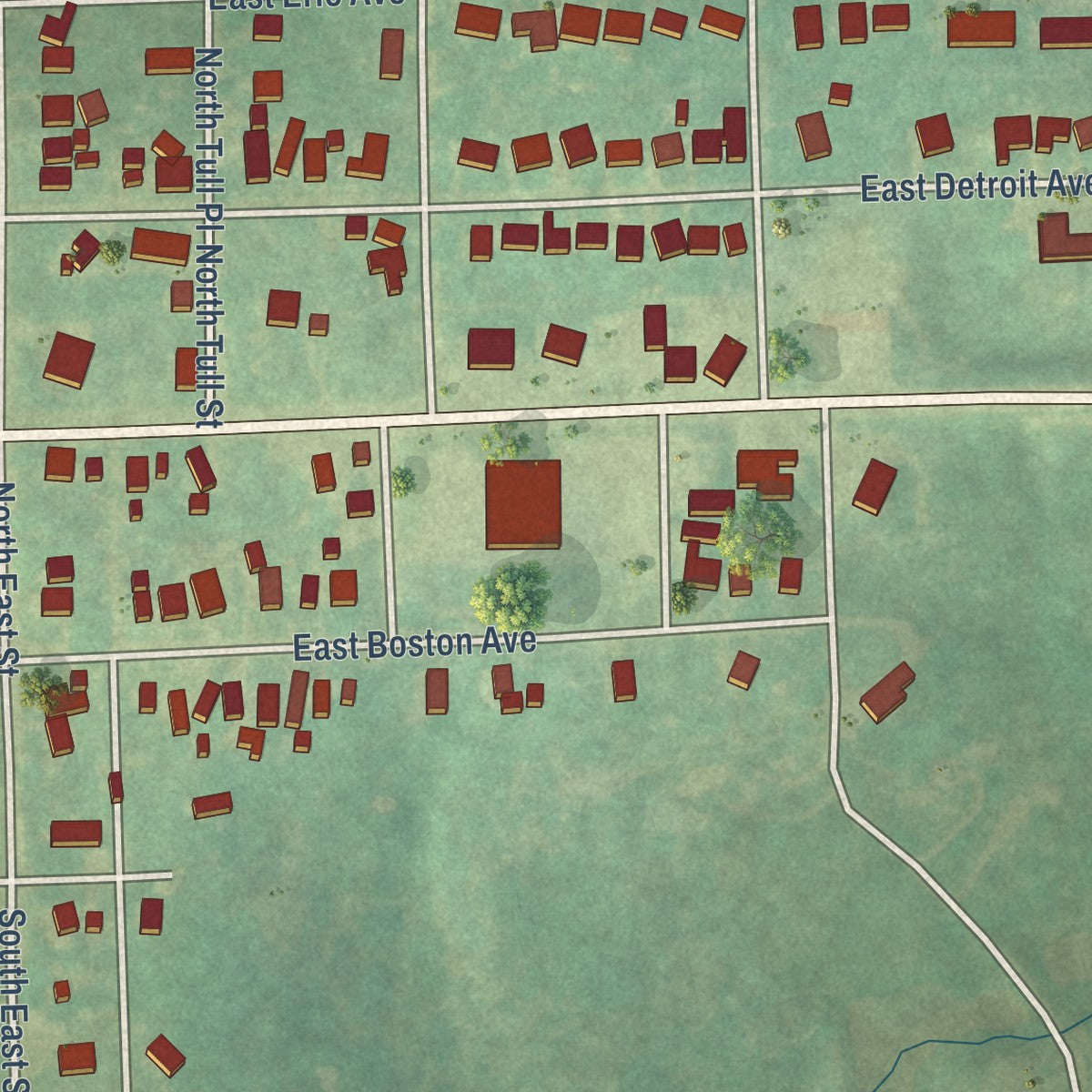 Second close-up of the map of Yale, Oklahoma print showing more streets and buildings