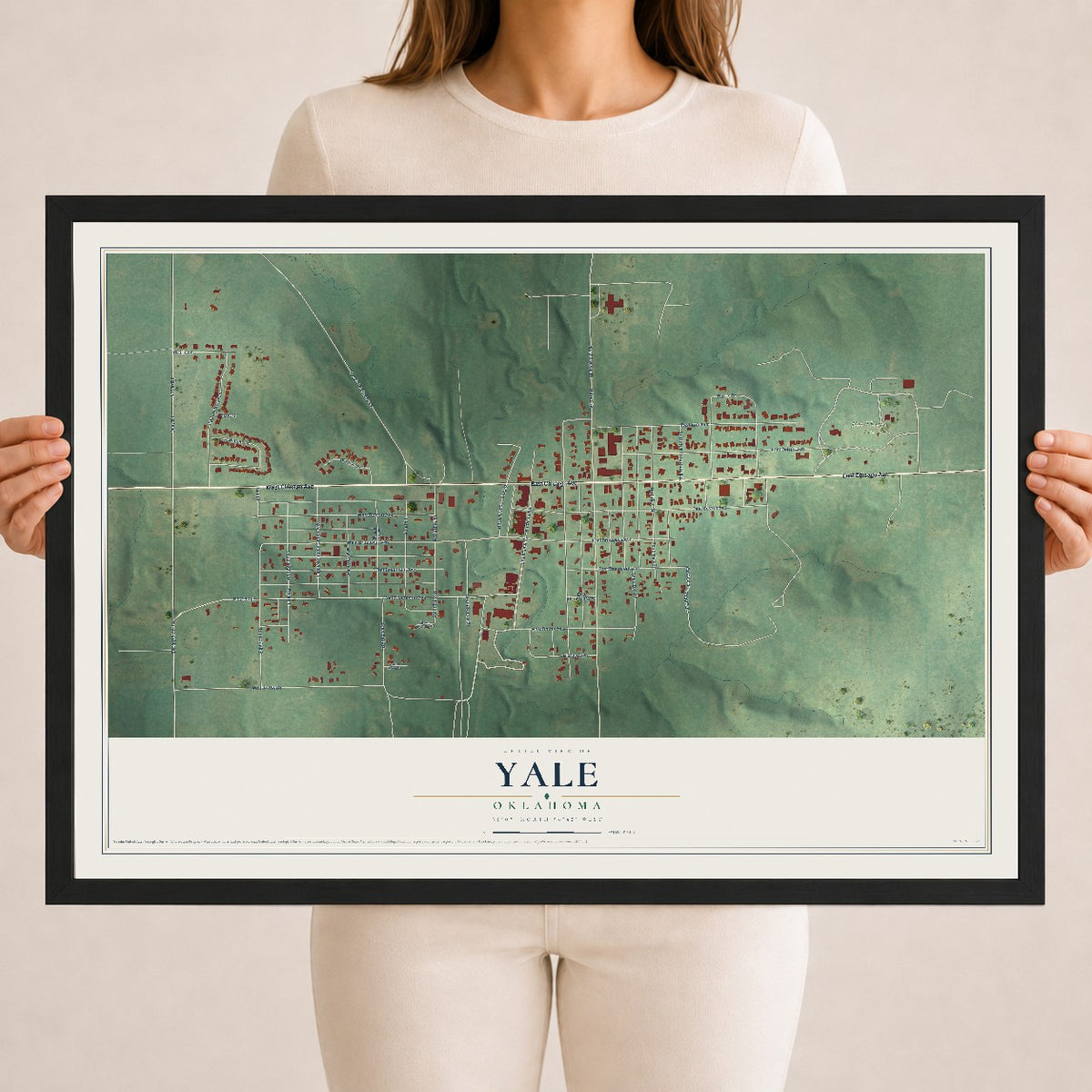 Map of Yale, Oklahoma, 18 x 24 inch print in a black wood frame