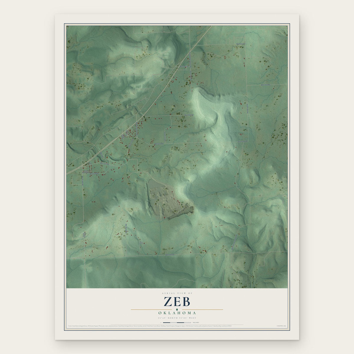 Zeb, Oklahoma map print, the full design