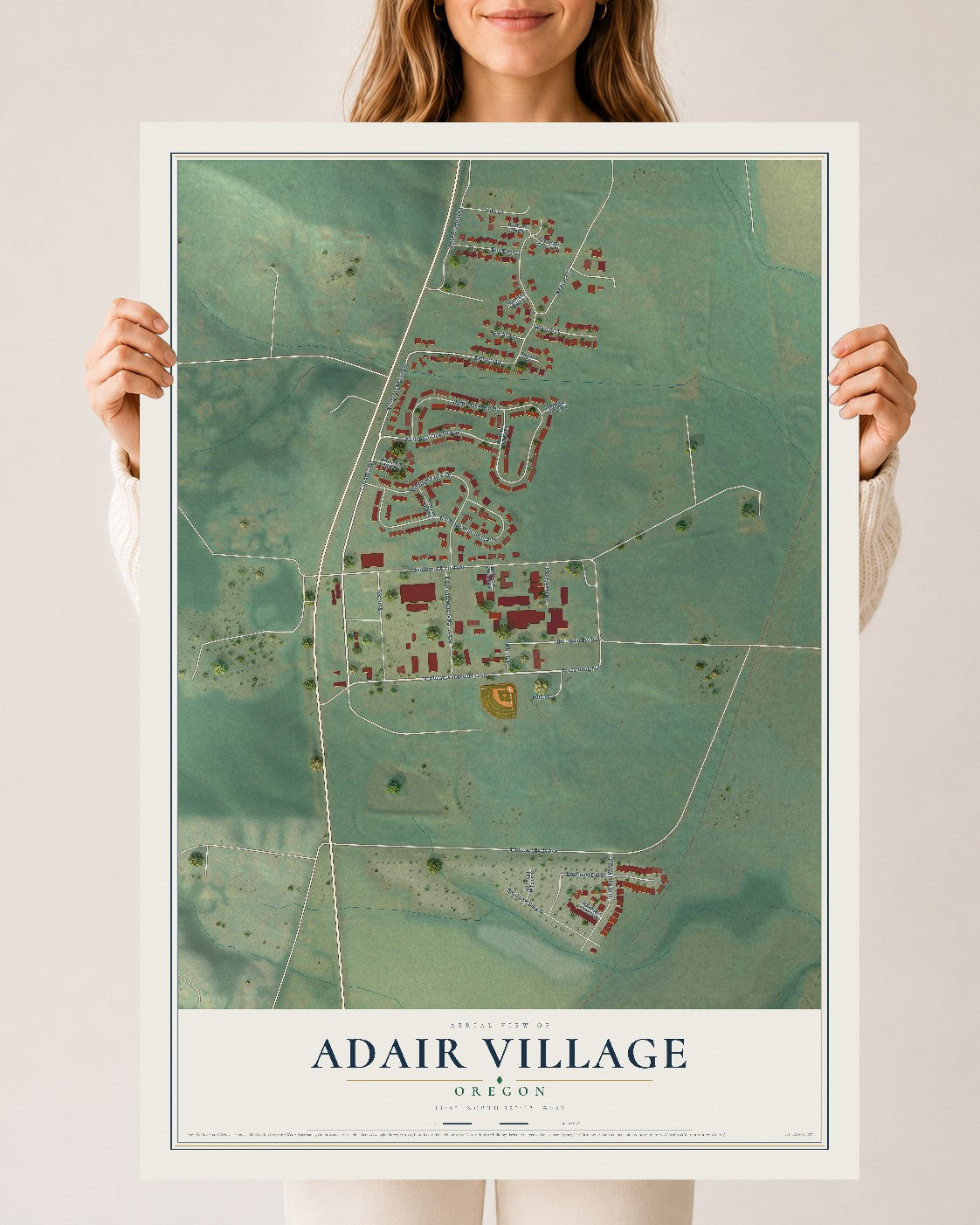 Map of Adair Village, Oregon, 24 x 36 inch unframed archival matte print