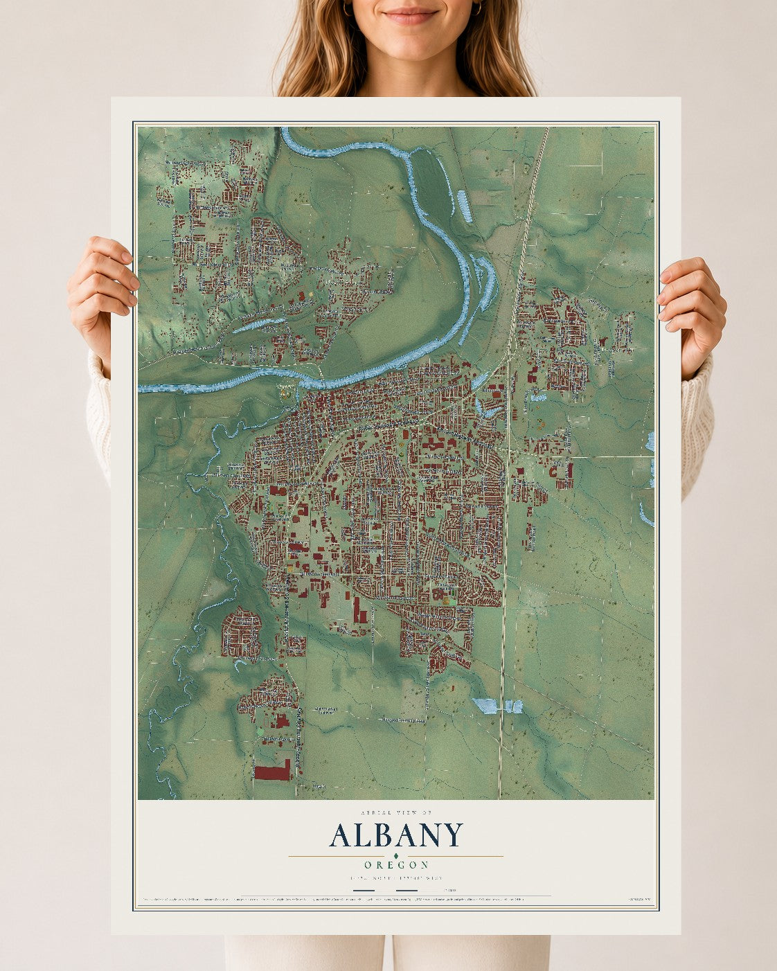 Map of Albany, Oregon, 24 x 36 inch unframed archival matte print