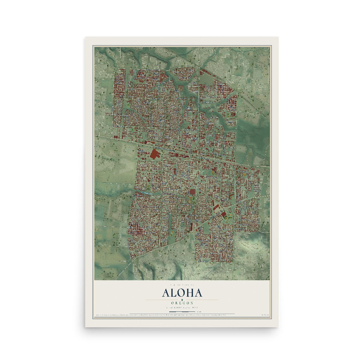 Map of Aloha, Oregon, 12 x 18 inch unframed archival matte print