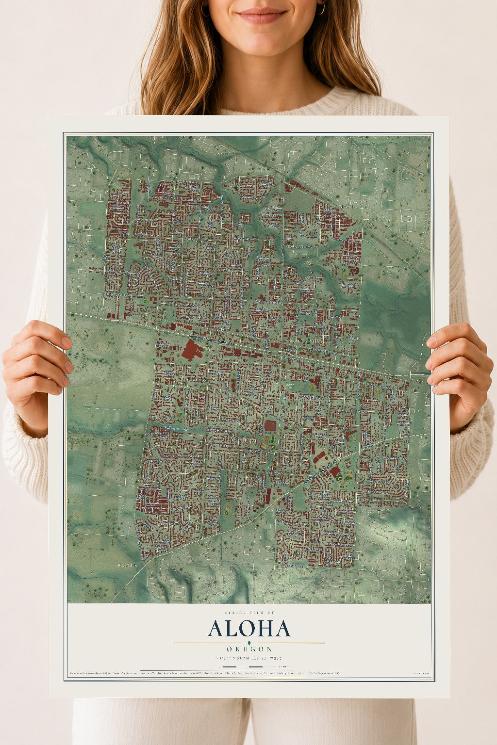 Map of Aloha, Oregon, 18 x 24 inch unframed archival matte print