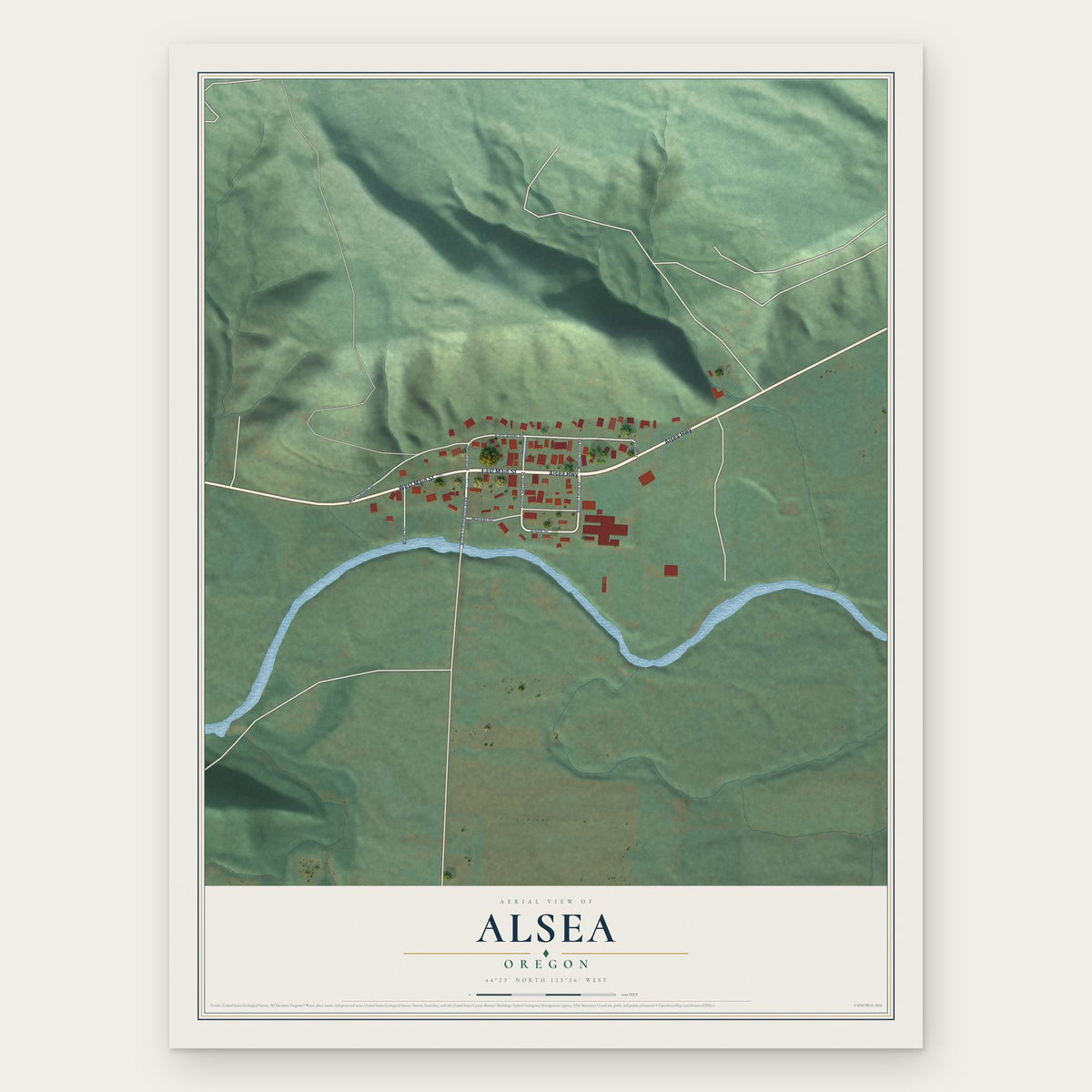 Alsea, Oregon map print, the full design