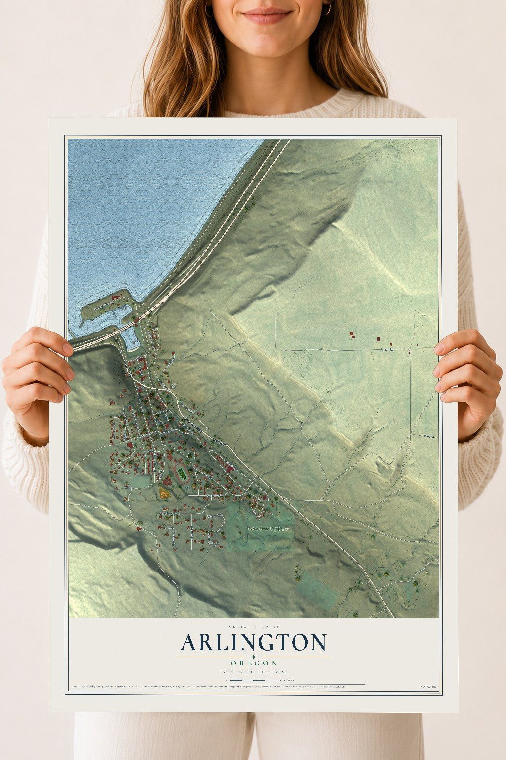 Map of Arlington, Oregon, 18 x 24 inch unframed archival matte print