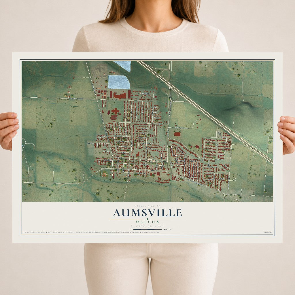 Map of Aumsville, Oregon, 18 x 24 inch unframed archival matte print