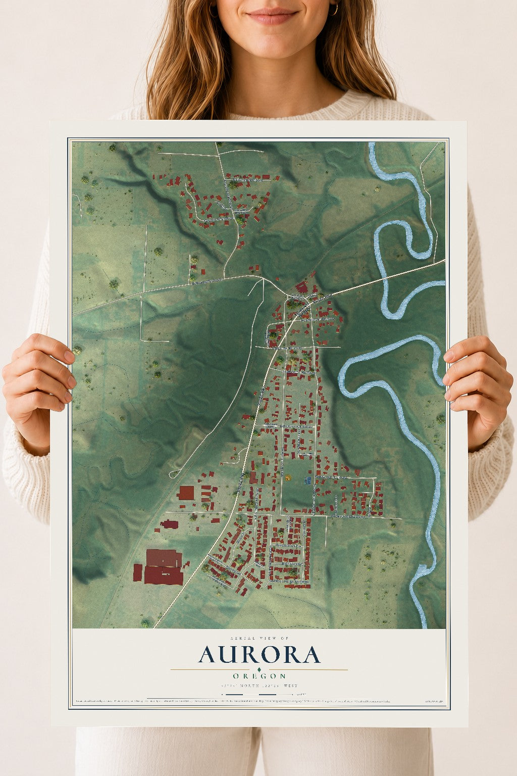 Map of Aurora, Oregon, 18 x 24 inch unframed archival matte print