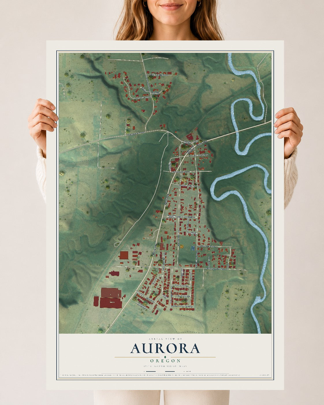 Map of Aurora, Oregon, 24 x 36 inch unframed archival matte print