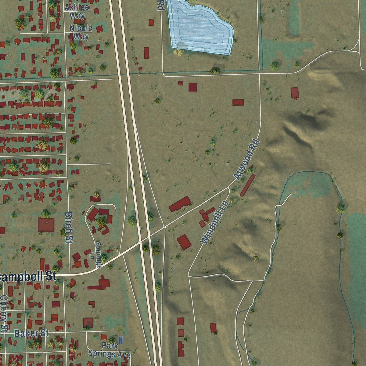 Second close-up of the map of Baker City, Oregon print showing more streets and buildings