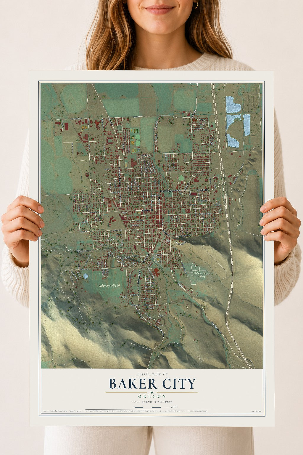 Map of Baker City, Oregon, 18 x 24 inch unframed archival matte print