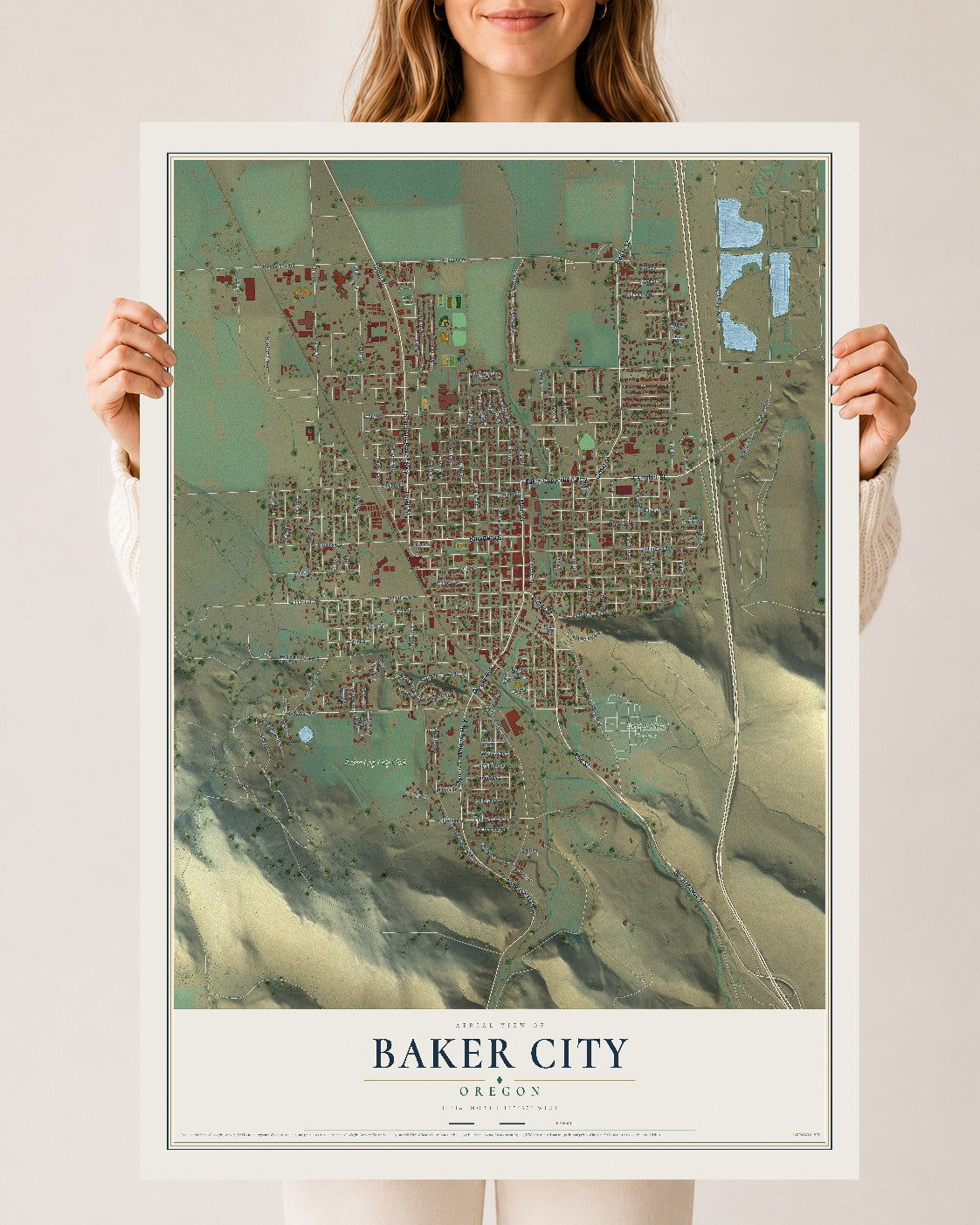 Map of Baker City, Oregon, 24 x 36 inch unframed archival matte print