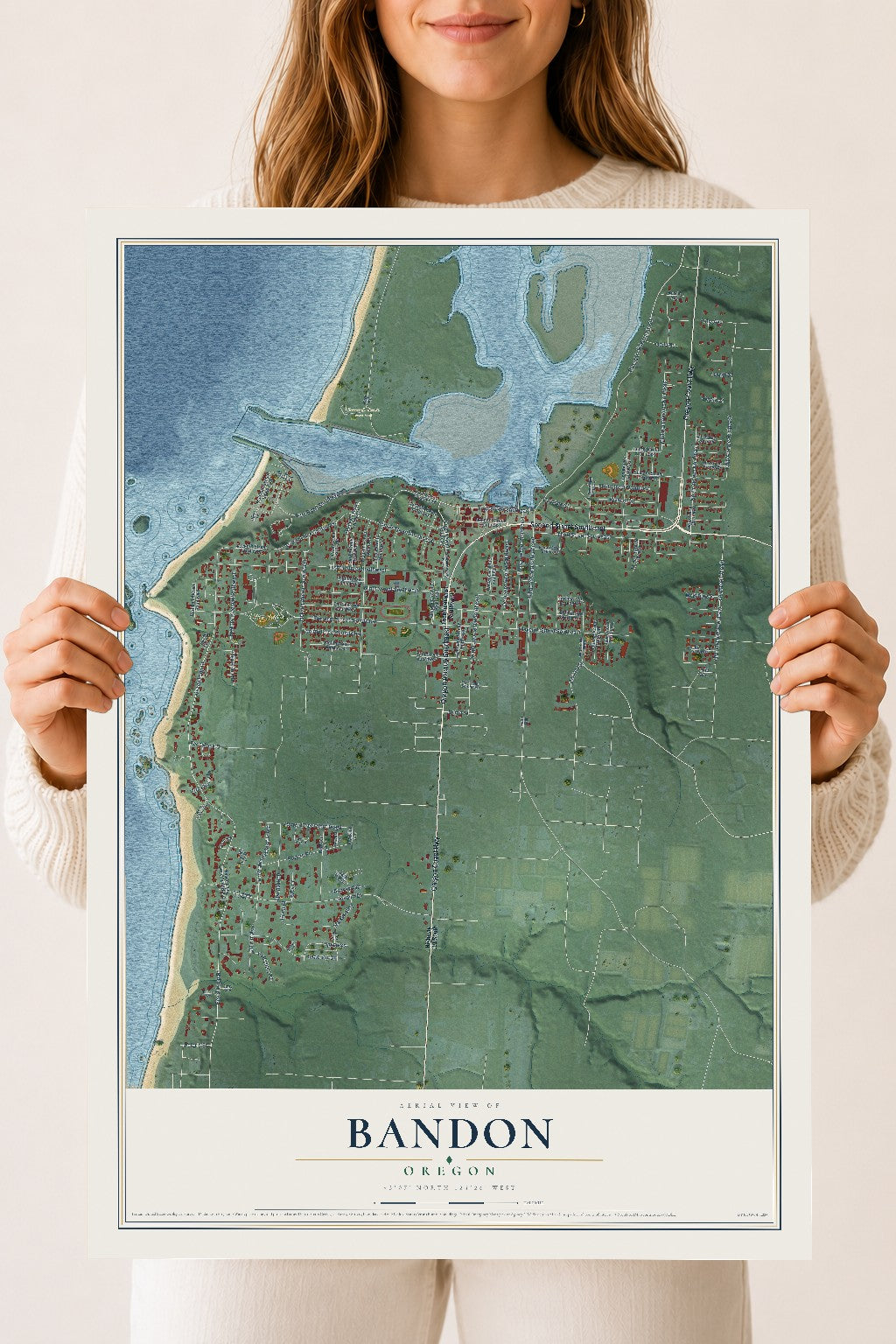 Map of Bandon, Oregon, 18 x 24 inch unframed archival matte print