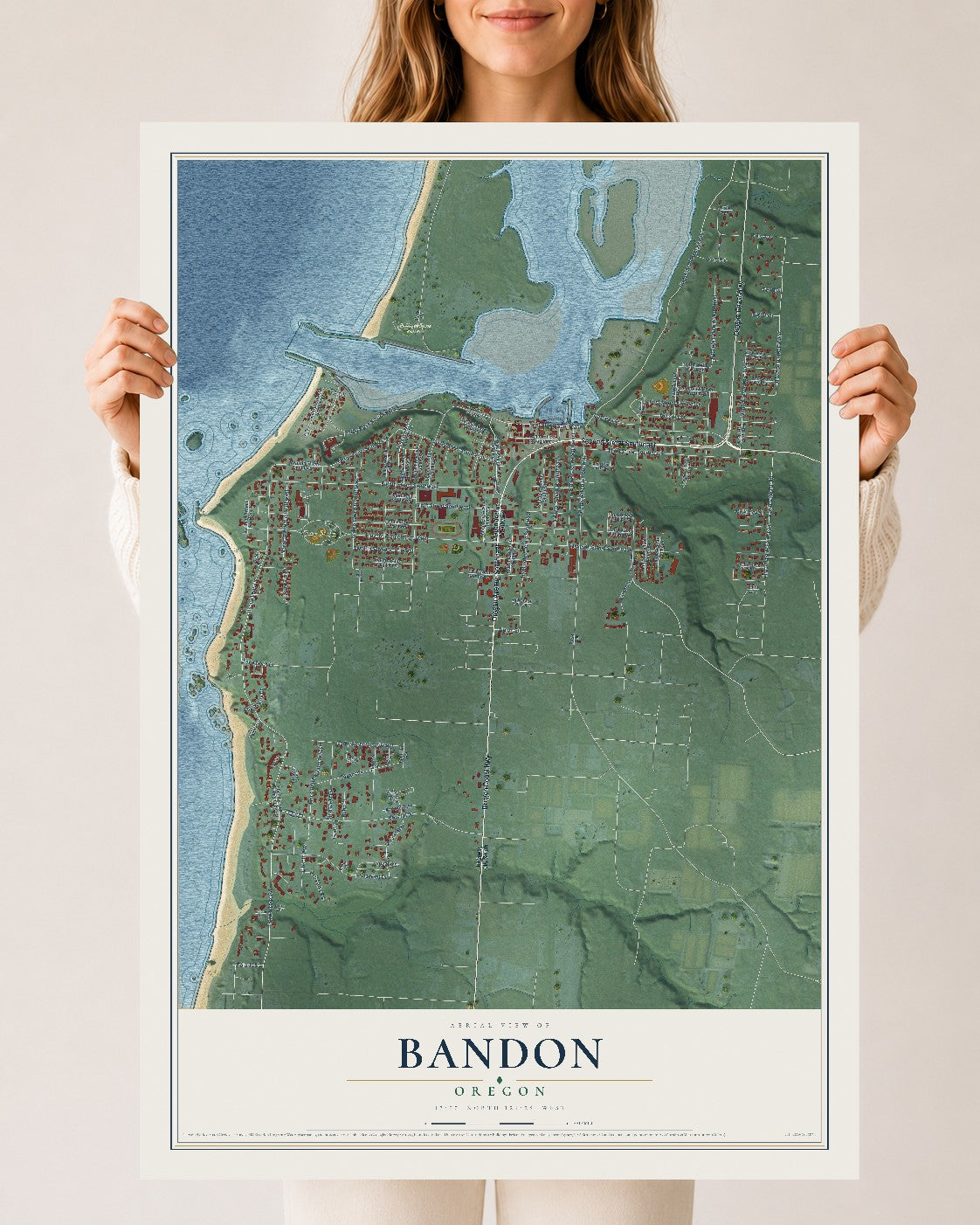Map of Bandon, Oregon, 24 x 36 inch unframed archival matte print