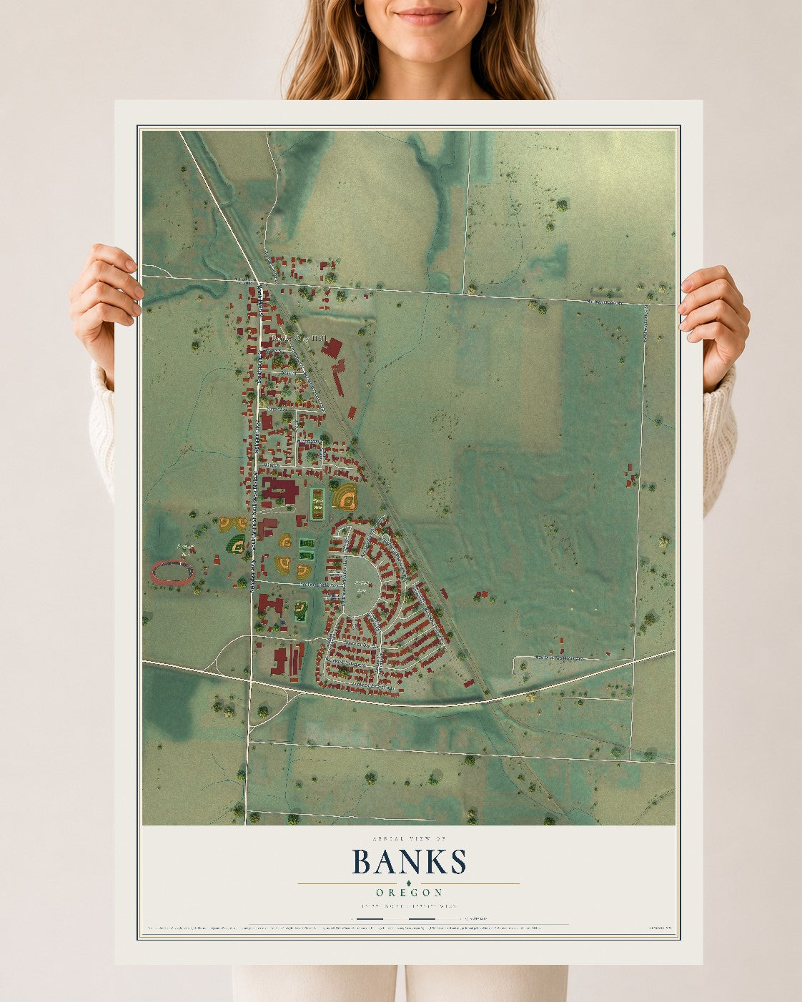Map of Banks, Oregon, 24 x 36 inch unframed archival matte print