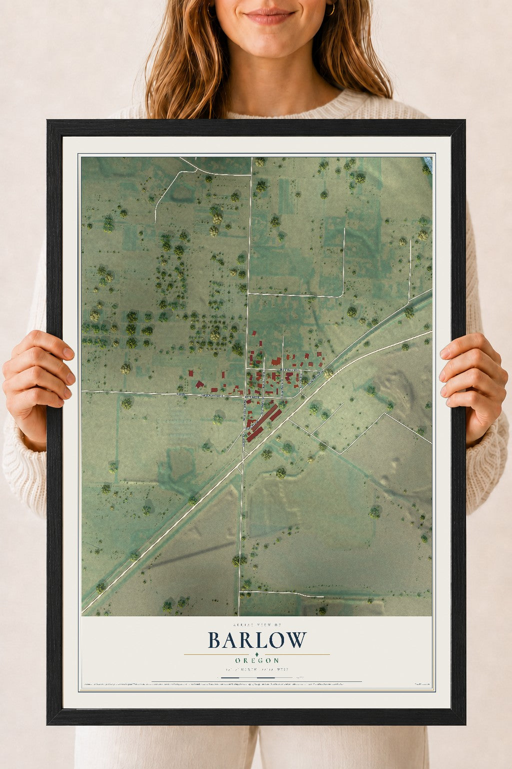 Map of Barlow, Oregon, 18 x 24 inch print in a black wood frame