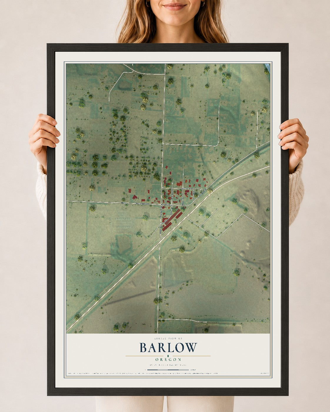 Map of Barlow, Oregon, 24 x 36 inch print in a black wood frame
