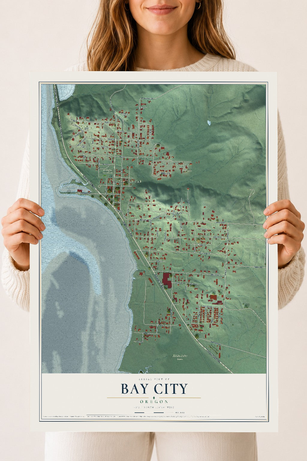 Map of Bay City, Oregon, 18 x 24 inch unframed archival matte print