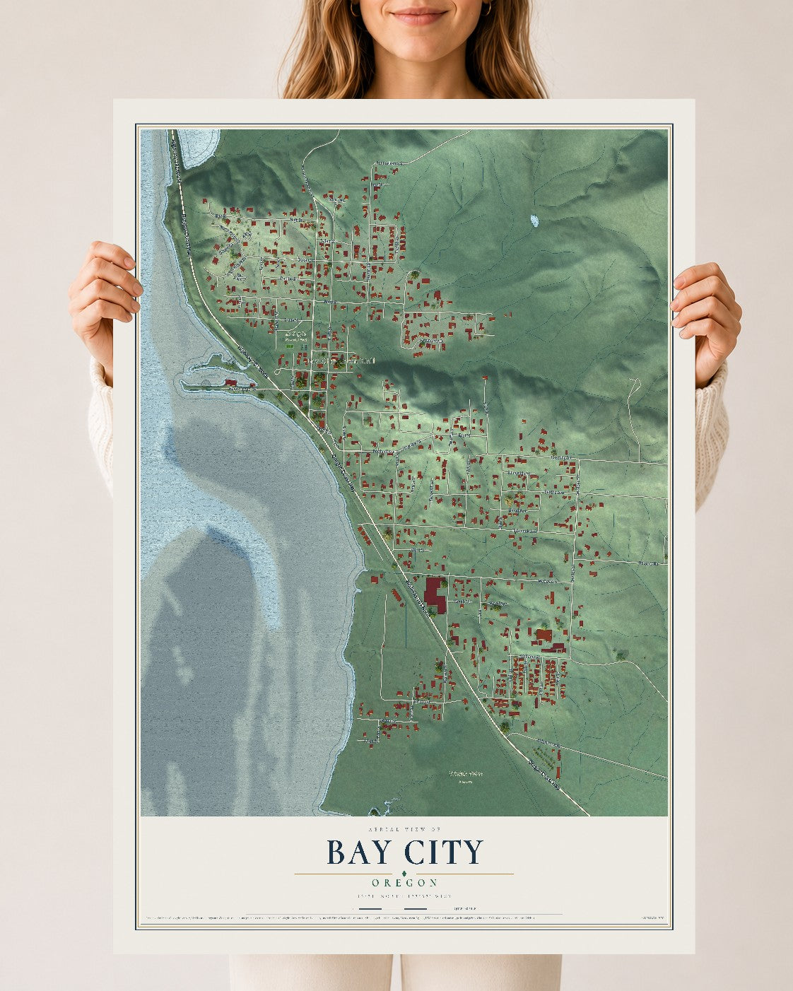 Map of Bay City, Oregon, 24 x 36 inch unframed archival matte print
