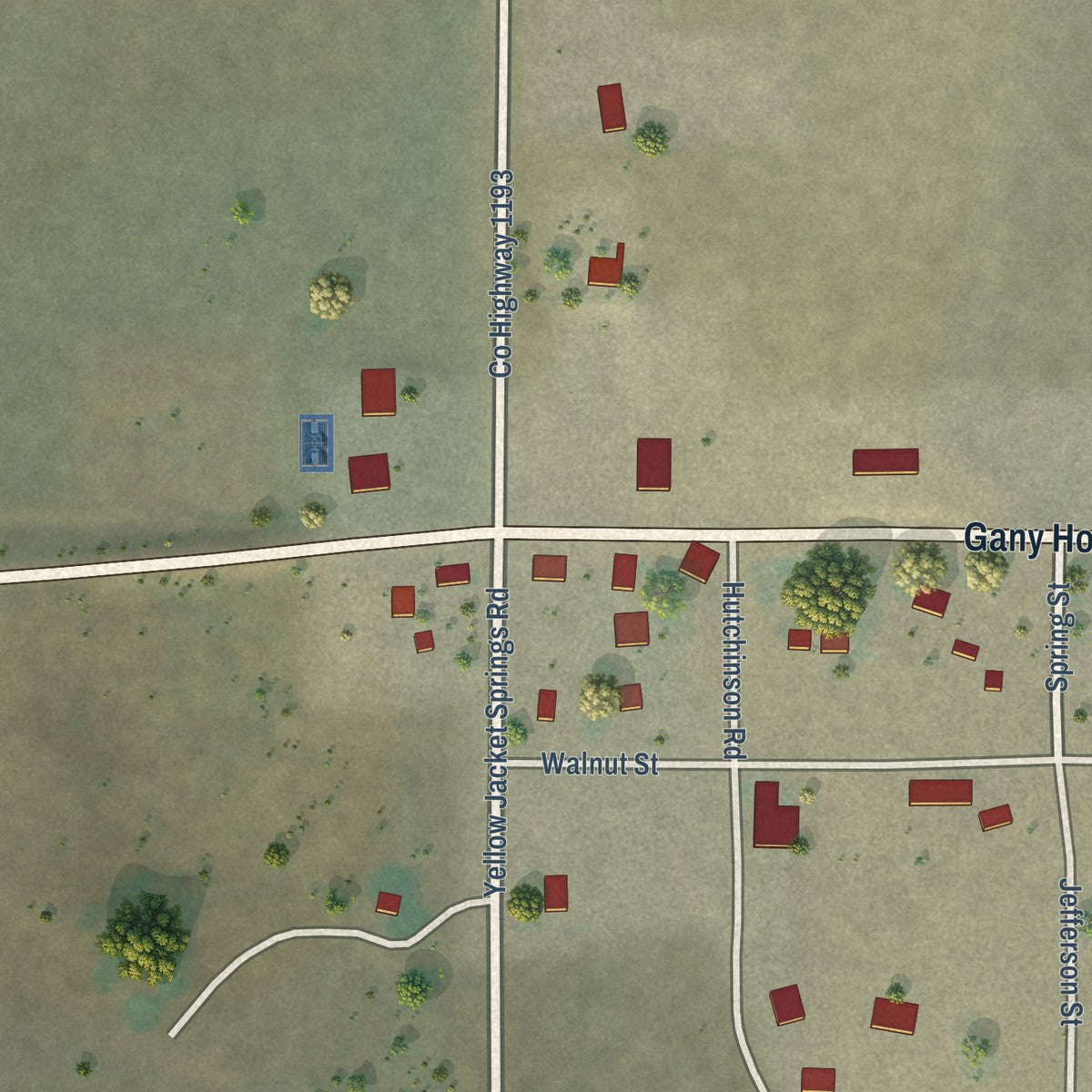 Close-up of the map of Beatty, Oregon print showing street and building detail