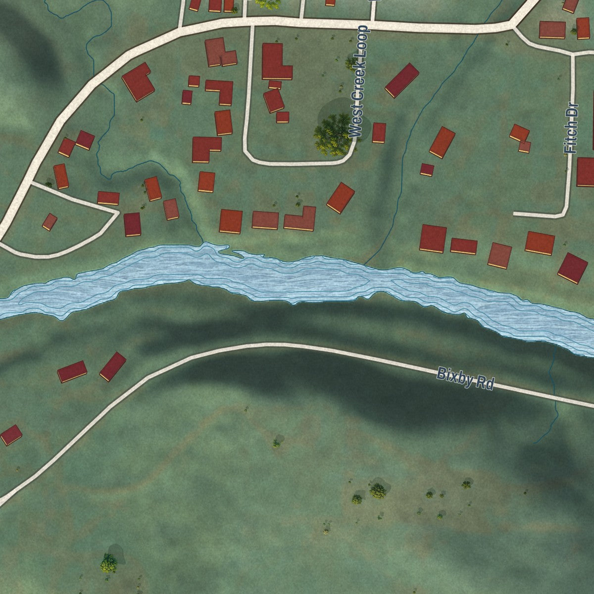 Close-up of the map of Beaver, Oregon print showing street and building detail