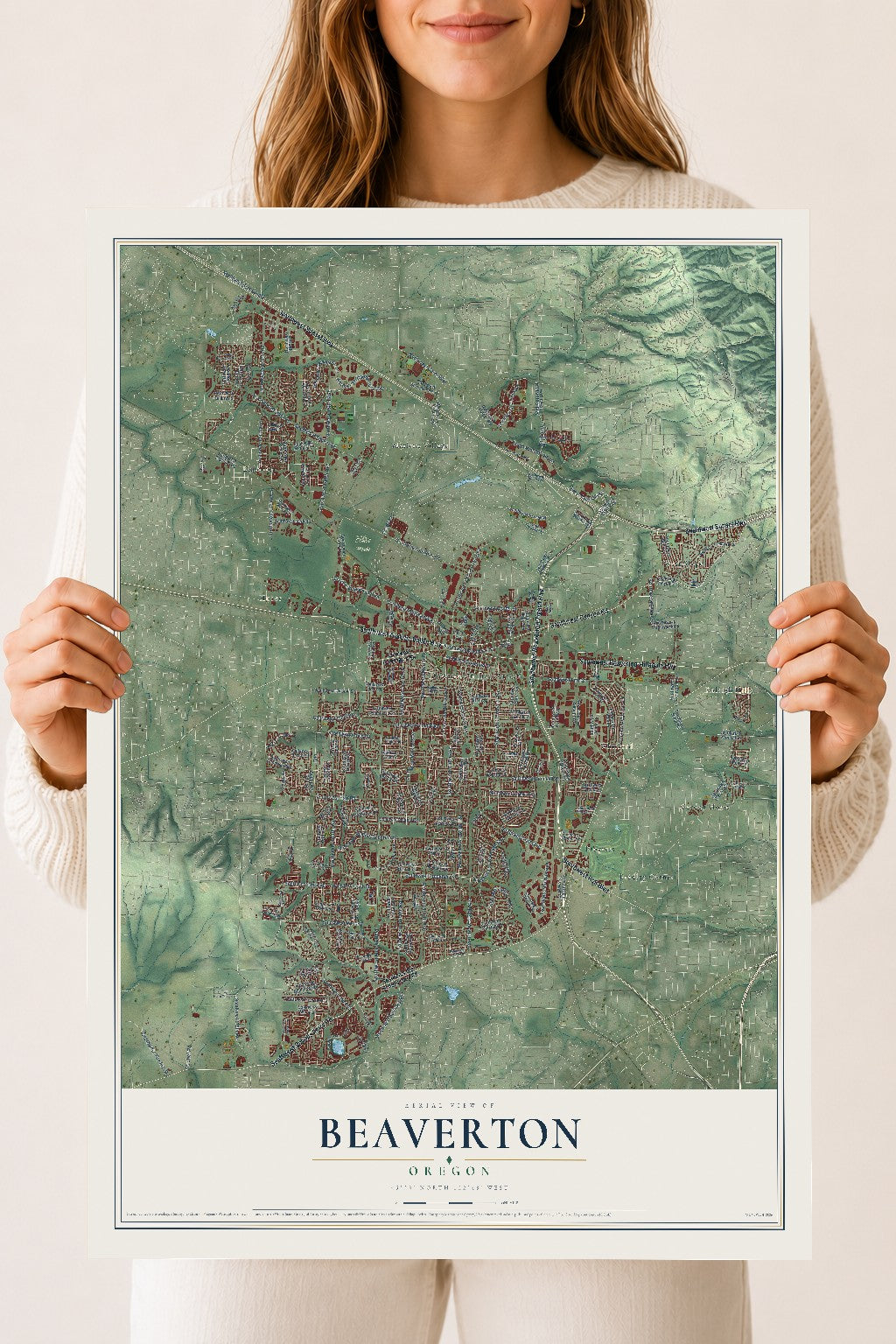 Map of Beaverton, Oregon, 18 x 24 inch unframed archival matte print
