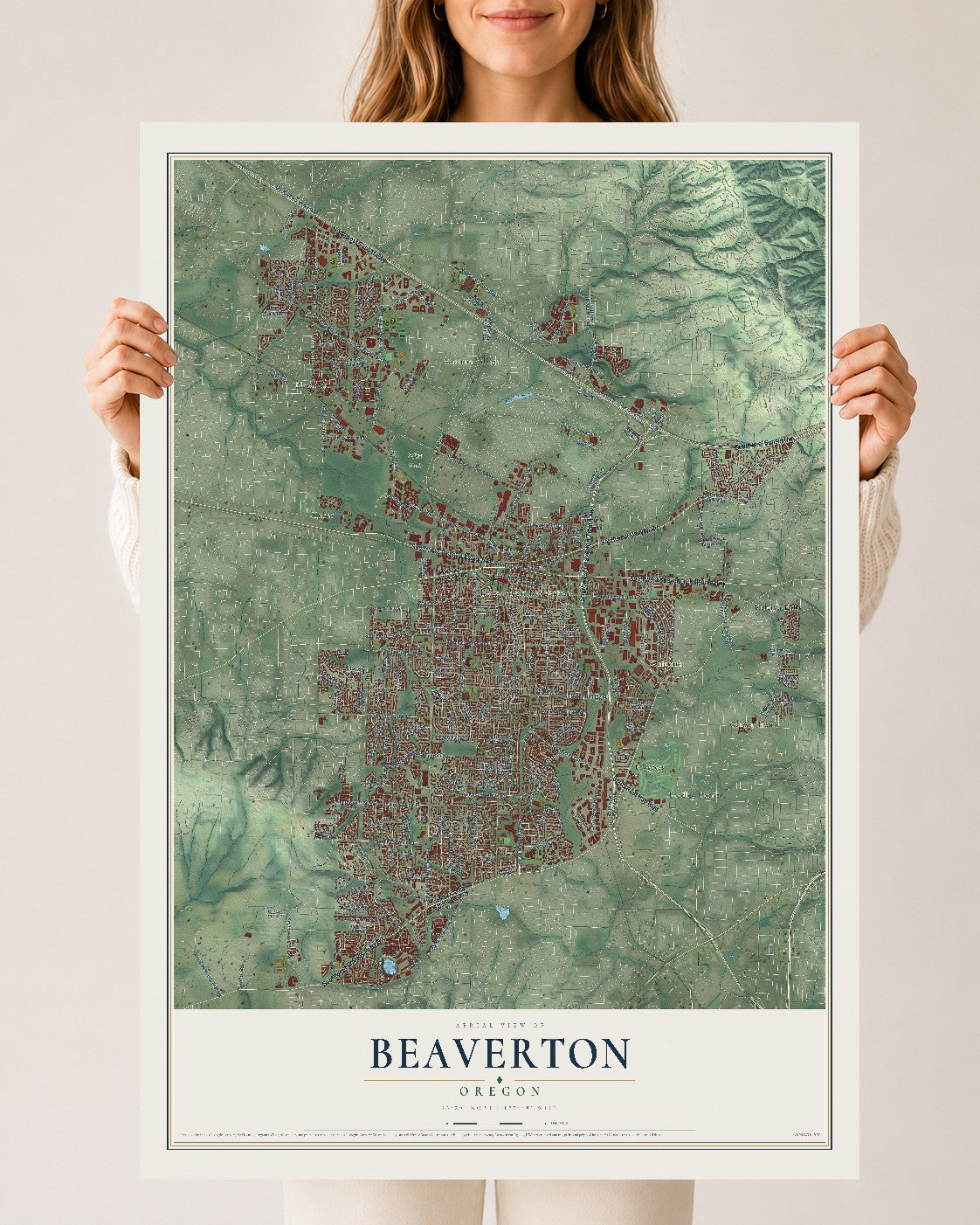 Map of Beaverton, Oregon, 24 x 36 inch unframed archival matte print