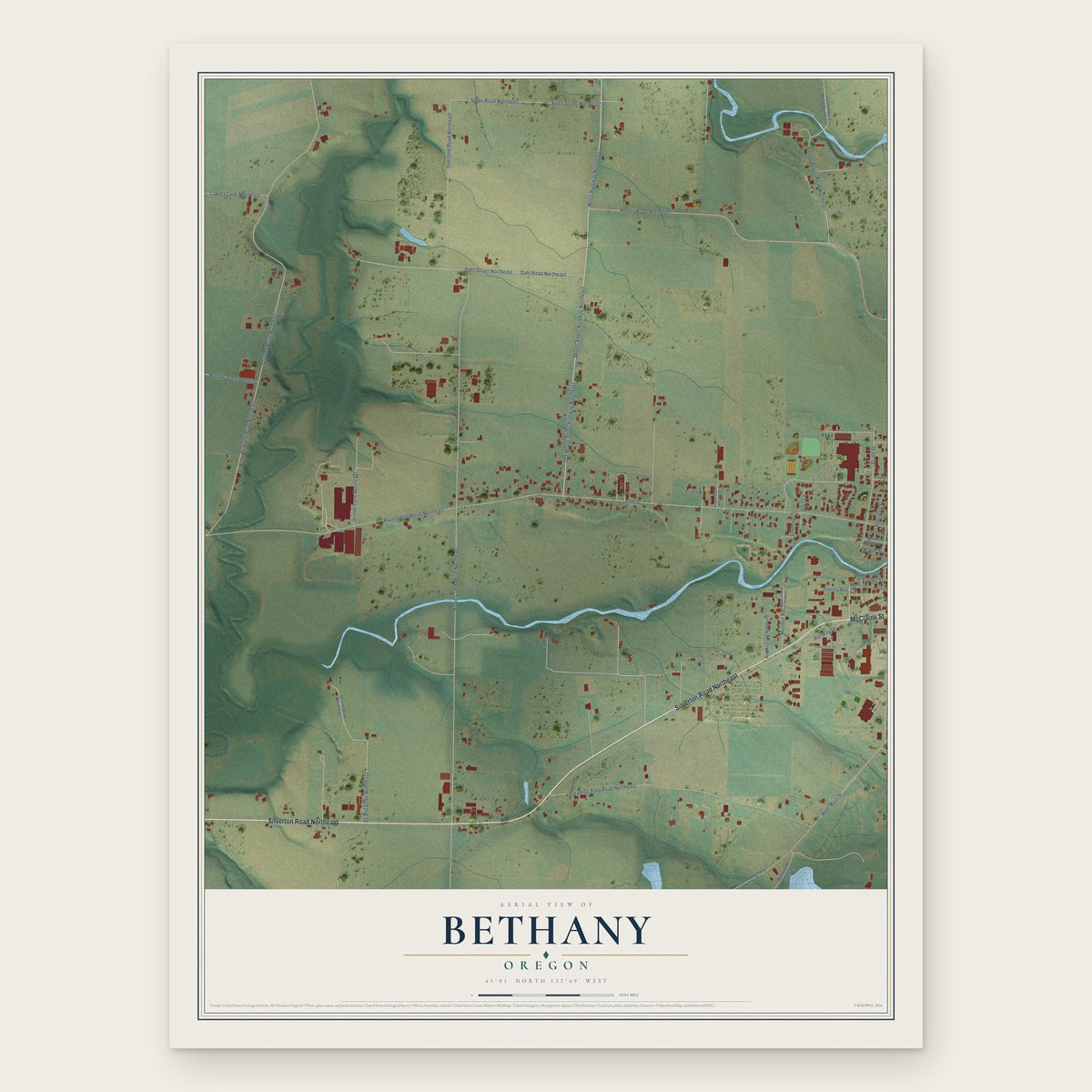 Bethany, Marion County, Oregon map print, the full design